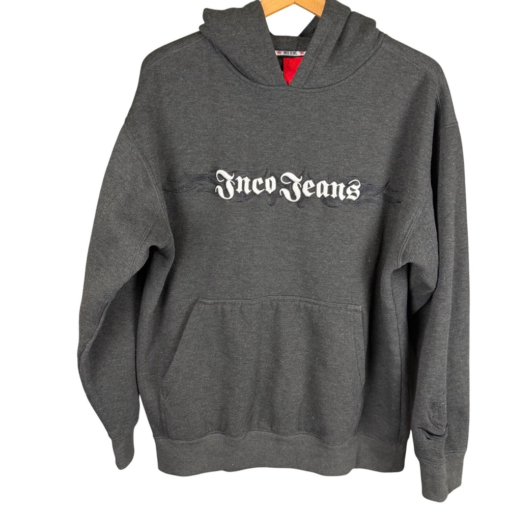 JNCO Jeans Mens Hoodie Charcoal Gray Gothic Logo Tribal Pullover Large